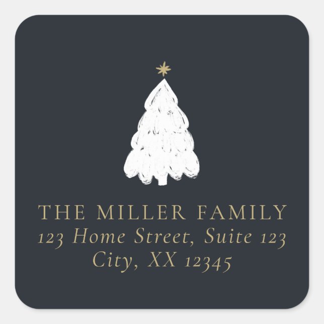 Simple navy Christmas tree Return Address Label (Front)