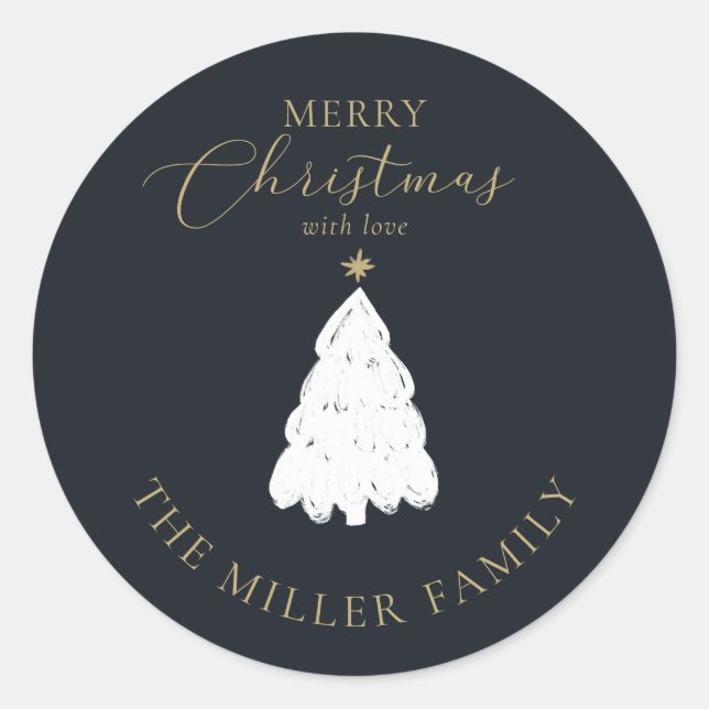 Simple navy Christmas tree sticker. Classic Round Sticker (Front)