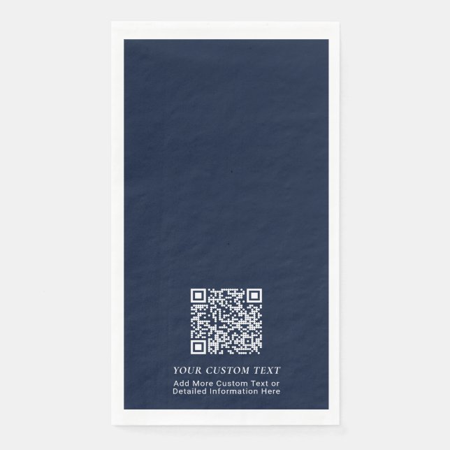 Simple Navy Custom QR Code Business Promotional Napkin (Front)