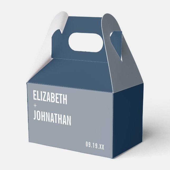 Simple Navy & Dusty Blue Typography Wedding Favour Box (Front Side)