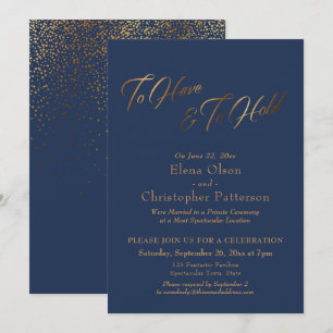 Simple Navy Gold Confetti To Have & To Hold Invitation