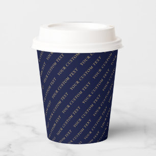 Simple Navy & Gold Custom Text Your Name Pattern Paper Cups