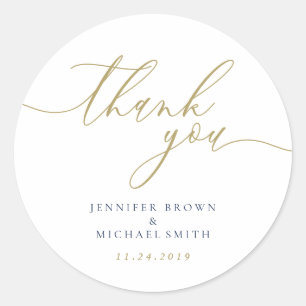 Simple Navy Gold thank you Classic Round Sticker