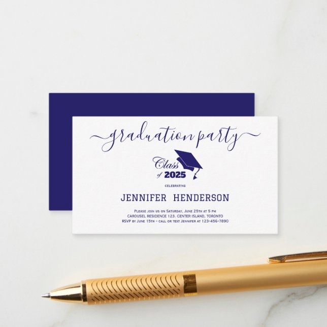 Simple Navy Graduation Party Class Of 2025 Enclosure Card (Front/Back In Situ)
