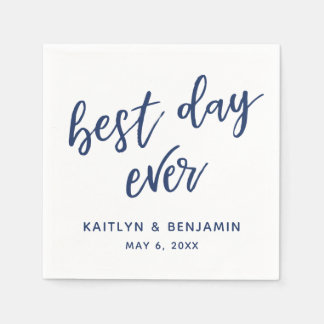 Simple Navy Handwriting Best Day Ever on White Napkin