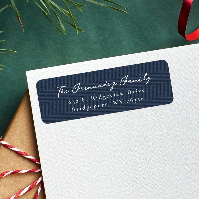 Simple navy herringbone Christmas return address (Creator Uploaded)