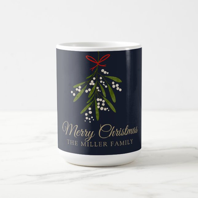 Simple navy mistletoe Christmas  Coffee Mug (Center)