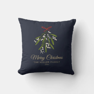 Simple navy mistletoe Christmas  Cushion
