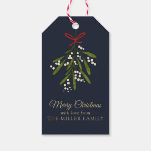 Simple navy mistletoe Christmas gift tag