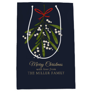 Simple navy mistletoe Christmas Medium Gift Bag