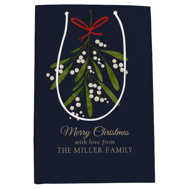Simple navy mistletoe Christmas  Medium Gift Bag (Front)