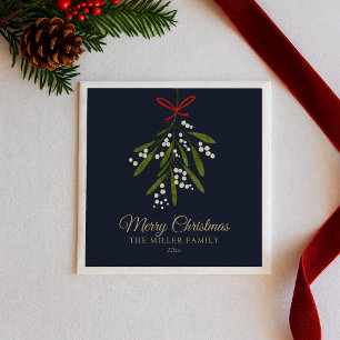 Simple navy mistletoe Christmas Napkin
