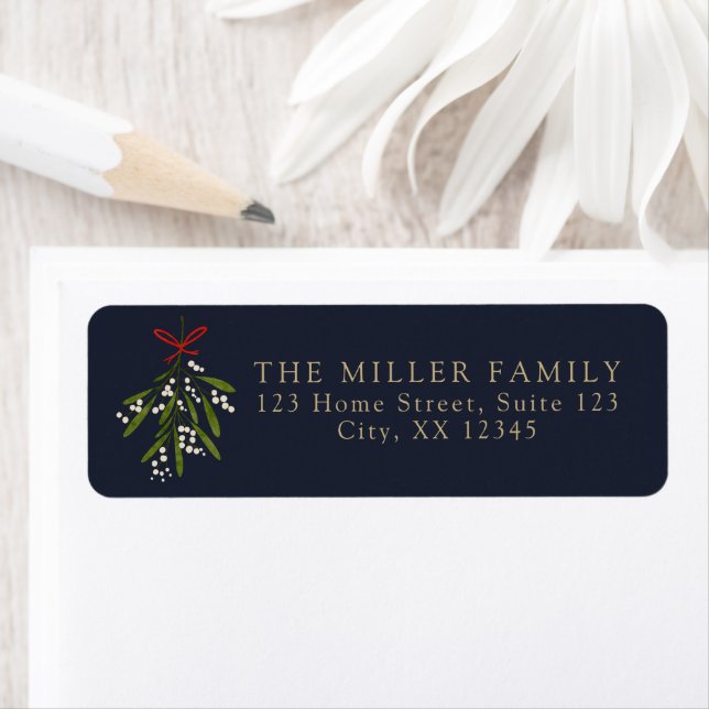 Simple navy mistletoe christmas return address  (Insitu)
