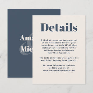 Simple Navy Modern Minimalist Wedding Details Enclosure Card