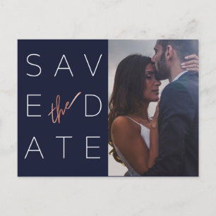Simple Navy Rose Gold Photo Wedding Save the Date Announcement Postcard