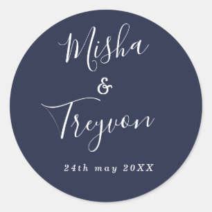 Simple Navy Typographic Wedding Favour Seal
