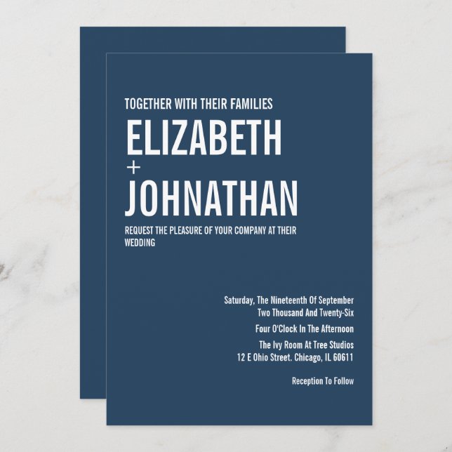 Simple Navy Typography Wedding Invitation (Front/Back)
