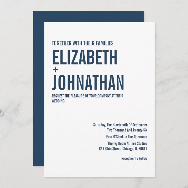 Simple Navy Typography Wedding Invitation (Front/Back)