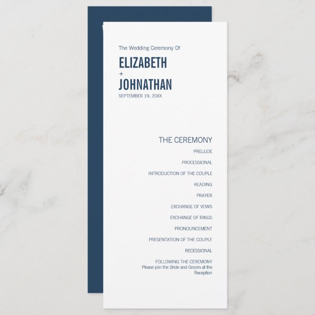 Simple Navy Typography Wedding Programme (Front/Back)
