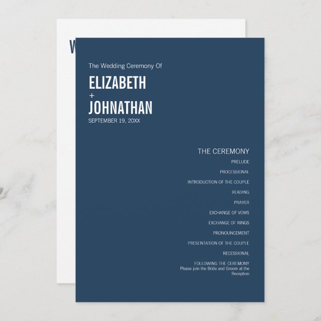 Simple Navy Typography Wedding Programme (Front/Back)