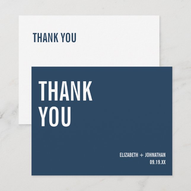 Simple Navy Typography Wedding Thank You Card (Front/Back)