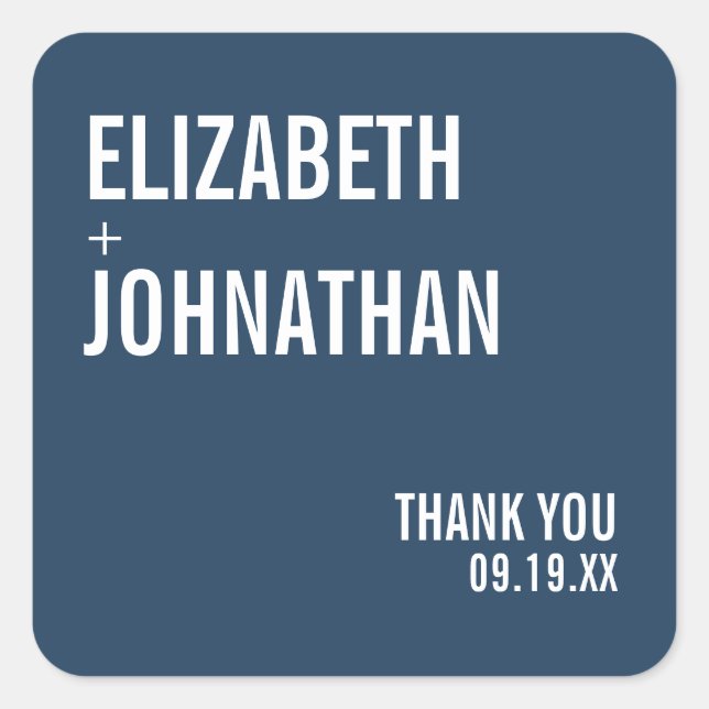 Simple Navy Typography Wedding Thank You Square Sticker (Front)
