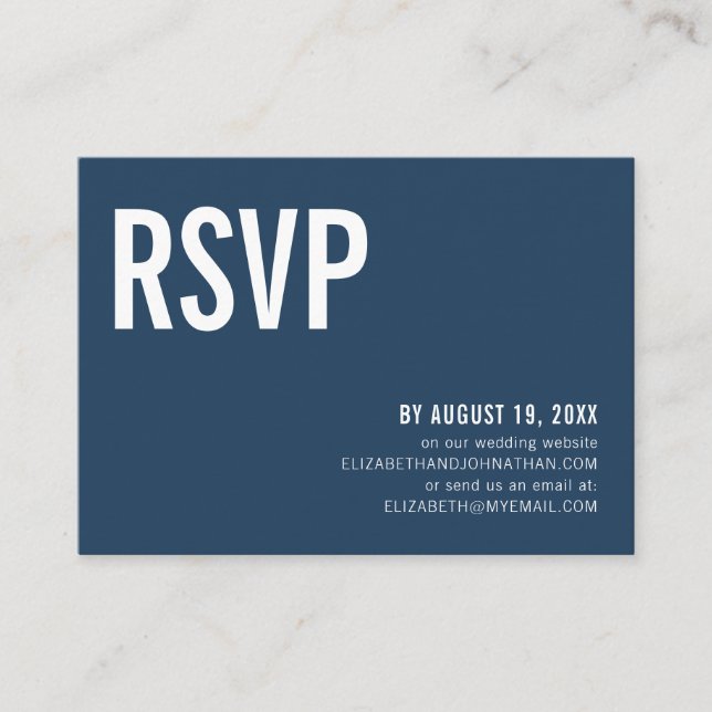 Simple Navy Typography Wedding Website RSVP Enclosure Card (Front)