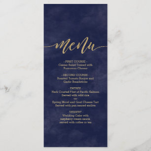 Simple Navy Watercolor & Gold Foil Wedding Menu