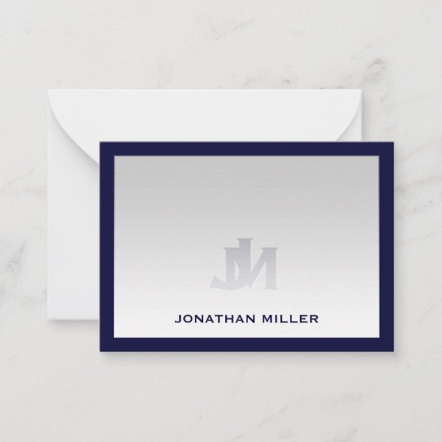 Simple Navy White Typographic Name Card (Front)