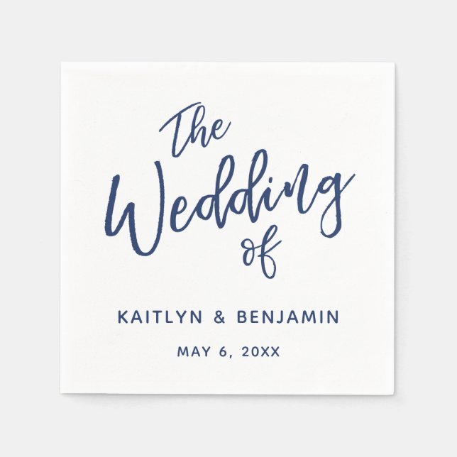 Simple Navy & White Typography The Wedding Of Napkin (Front)