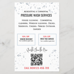 Simple neat Water drops Qr code Pressure wash Flyer