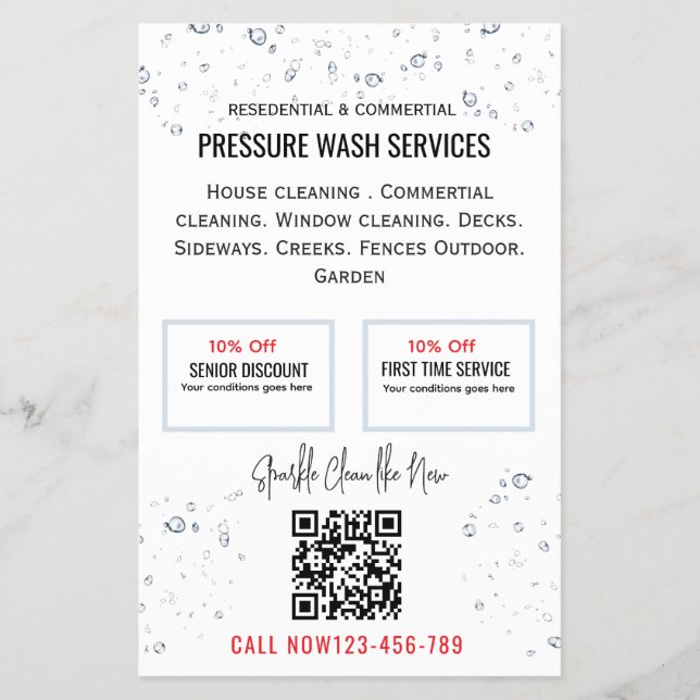 Simple neat Water drops Qr code Pressure wash Flyer (Front)