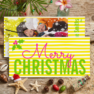 Simple Neon and Bright Merry Christmas Photo Card