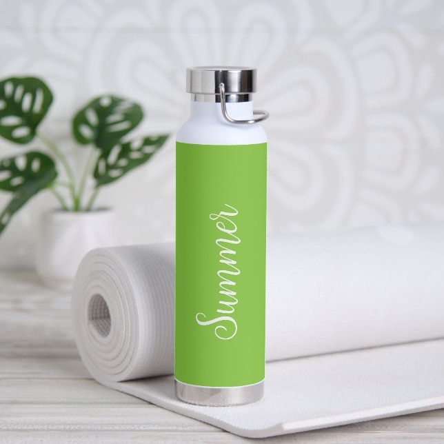 Simple Neon Lime Green Name Elegant Script Modern Water Bottle (Yoga)