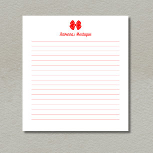 Simple Neon Red Bow Script Custom Name Lined Notepad