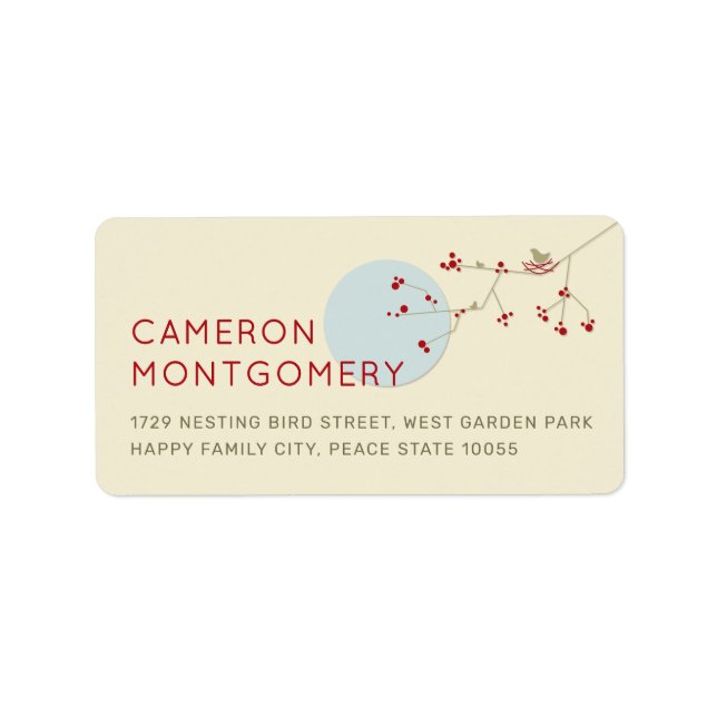 Simple Nesting Bird Family Baby Shower Address Label (Front)