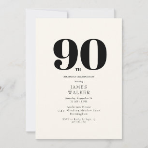 Simple Neutral  90th Birthday Celebration Invitation