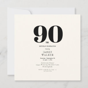Simple Neutral  90th Square Birthday Party Invitation