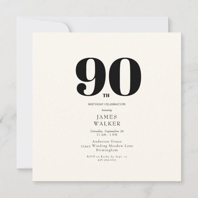 Simple Neutral  90th Square Birthday Party Invitation (Front)