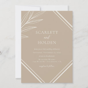 Simple Neutral and Cream Leaf Wedding Invitation