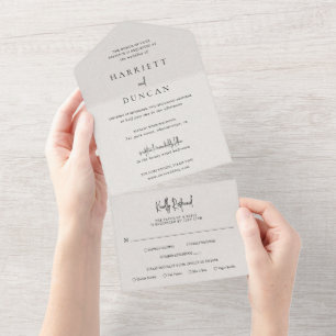 Simple Neutral Beige Elegant Wedding All In One Invitation
