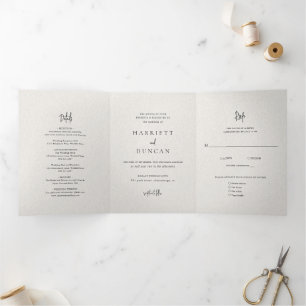 Simple Neutral Beige Elegant Wedding Tri-Fold Invitation