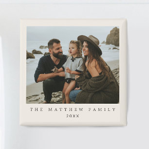 Simple Neutral Beige Minimalist Family Photo Magnet