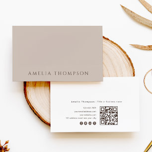 Simple Neutral Beige Professional QR Code Business Card