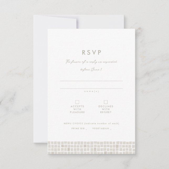 Simple neutral beige tile frame beach wedding RSVP card (Front)