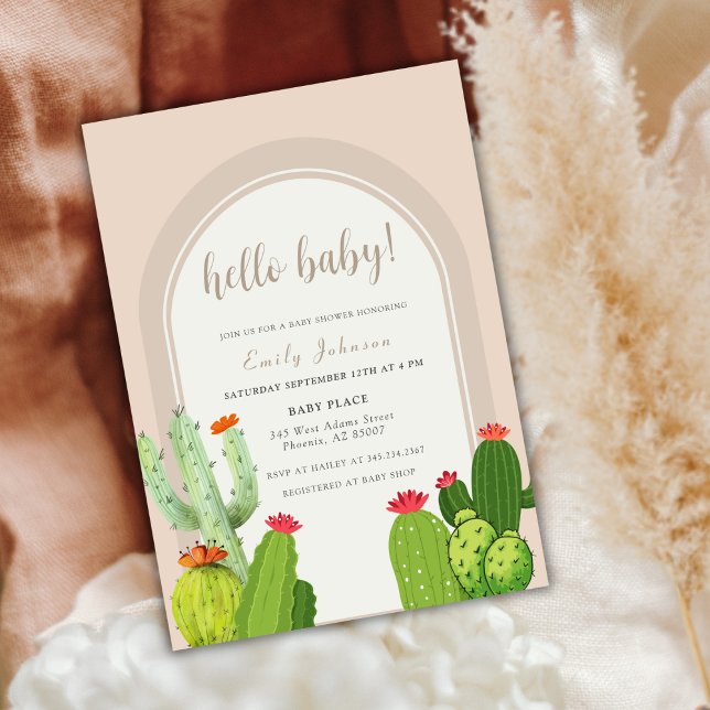 Simple Neutral Boho Cactus Arch Hello Baby Shower Invitation (Simple Neutral Boho Cactus Arch Hello Baby Shower Invitation)