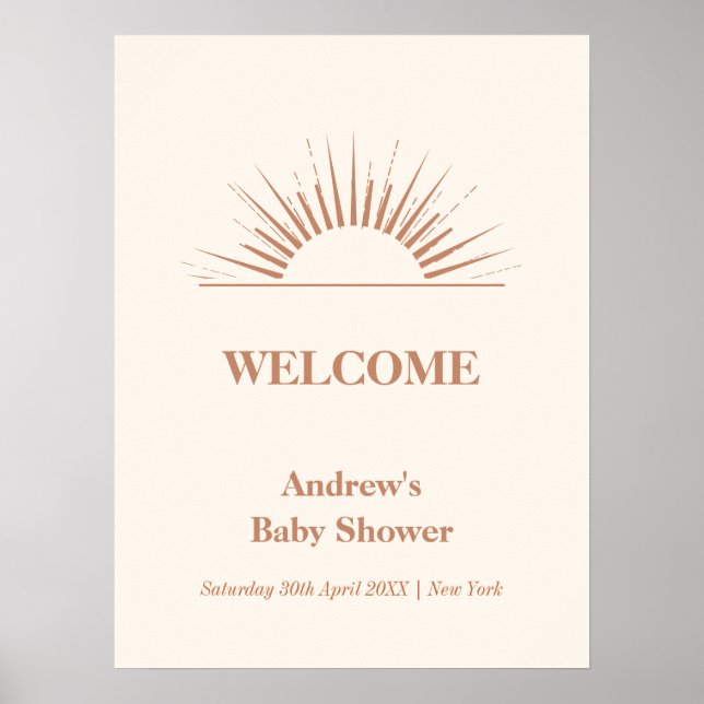 Simple Neutral Boho Sunshine Baby Shower Welcome Poster (Front)