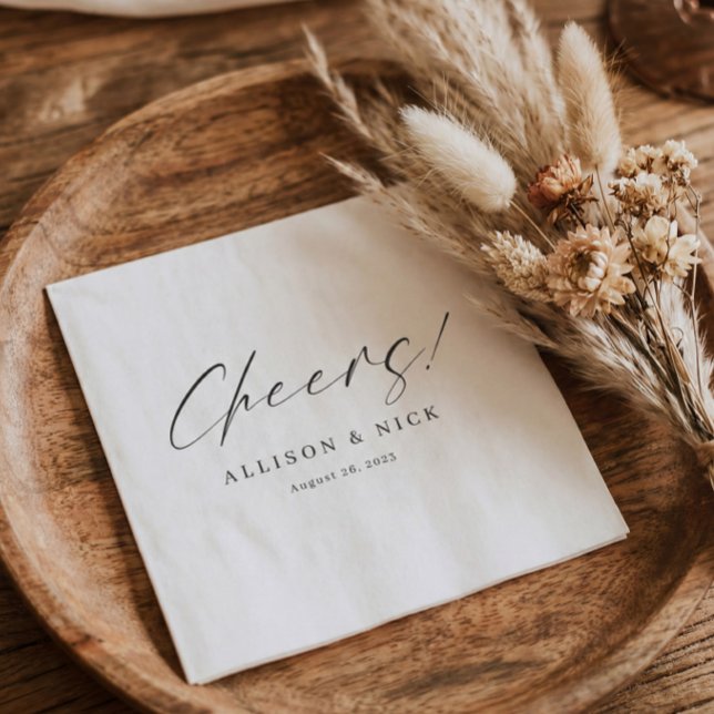 Simple Neutral Customised Cheers Wedding Napkins (Creator Uploaded)