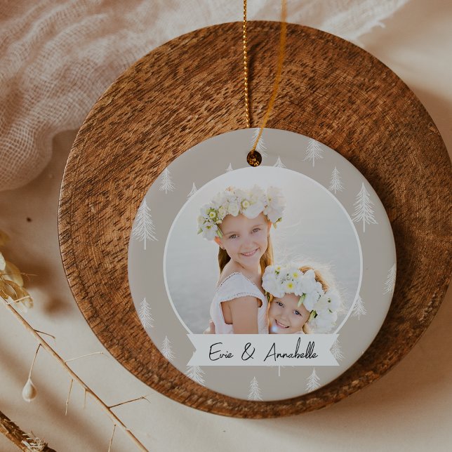 Simple Neutral Double Sided Personalised Photo Ceramic Tree Decoration (Creator Uploaded)