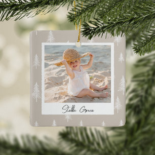 Simple Neutral Double Sided Personalized Photo Ceramic Ornament